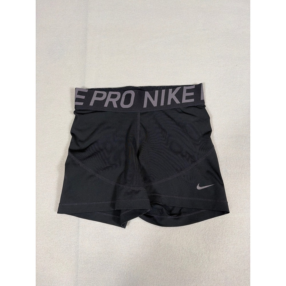Nike Pro Dri-FIT Womens Training Shorts‎ Black Gray Logo Waistband Small 0526